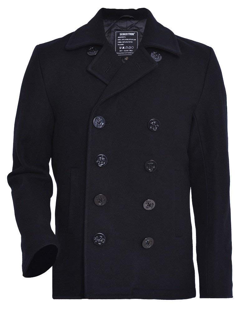 Seibertron Men's Woolen Coat US Navy Type 80% Wool USN Pea Coat Black 3XL - Image 1